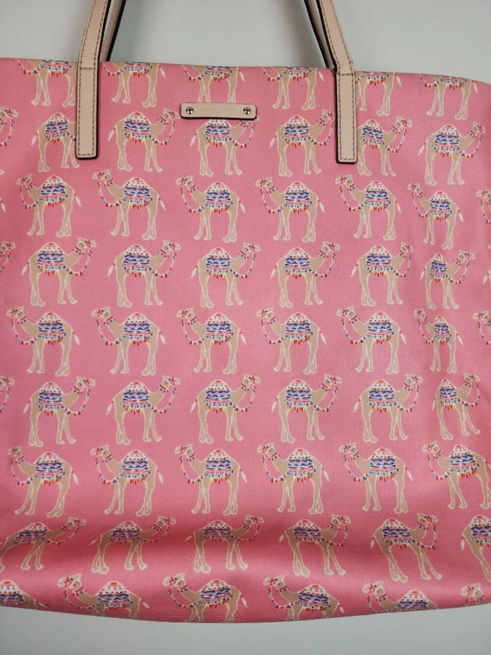 ! As Is ! Kate Spade Spice Things Up Camel Print Shopper Tote Bag DIY Repair